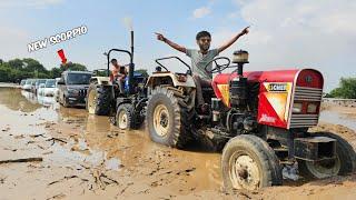 Tractor Sai Rail Gadi Bana Di | Tractor, Scorpio Car  Sab Mud Mai Atak Gye