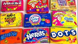 Filling Cups With Candy | Unboxing Candies Nerds Warheads Dots Sour Patch kids Runts Blow POP Minis