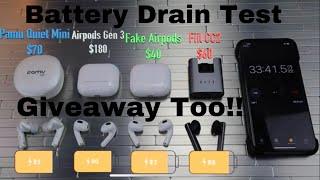 Battery Drain Test Airpods Gen 3 Vs Fake Airpods Vs Fiil CC2 Vs Pamu Quiet Mini