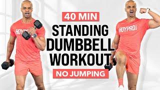 40 MIN NO JUMPING ALL STANDING HIIT Workout With Weights | Full Body | No Repeat | Dumbbell Workout