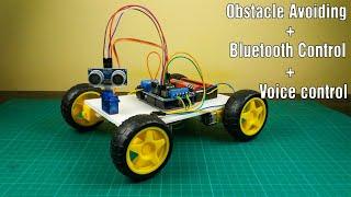 Arduino obstacle avoiding + voice control + Bluetooth control Robot | DIY Arduino Robot