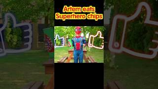 Artem eats Superhero chips | Superhero video for kids