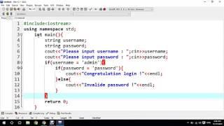 example c++  login username and password with if else conditional
