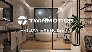 Twinmotion 2024.1 - Friday Exercise Series - Night Bathroom Rendering