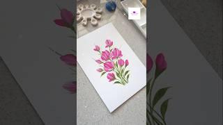 Painting easy onestroke flowers using round brush #wocol  #shorts