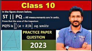 ST || PQ . All measurements are in units. Prove that the area of trapezium PQTS is 1/2(a+b)h sq. un