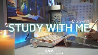 3-HOUR STUDY WITH ME | Calm Piano , Rain sounds ️ | Pomodoro 50-10 | Late night