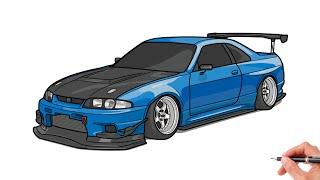 How to draw a NISSAN SKYLINE GT-R R33 / drawing nissan skyline gtr 1993 car step by step