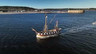 The 1607 pinnace Virginia, Maine's First Ship on her maiden voyage down the Kennebec River