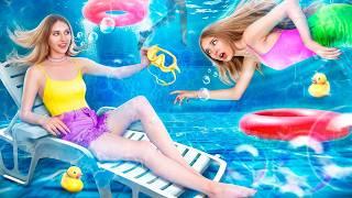 Rich Girl vs Poor Girl Threw a Pool Party! Swimming Party in Abandoned Mansion