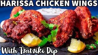 Harissa Chicken Wings With Homemade Chicken Spice Mix And Tzatziki Dip