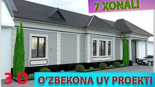 ZAMONAVIY O'ZBEKONA  UY PROEKTI  20 X21 7 XONALI    3 D MODEL