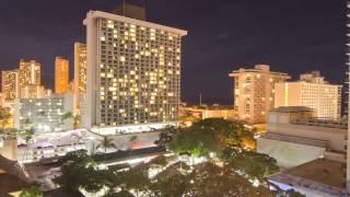 timelapse of downtown waikiki oahu hawaii at night from aqua hotel