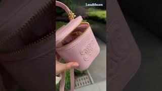 CELINE Vanity Cosmetic Pouch Handbag Trionf Macadam Color Pink #fashion #leatherbag #designer