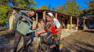 Winter kitchen preparations of a young family in a Cold Village at the foot of the Snowy Mountains!