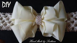 Бантик на повязке из репсовой ленты Канзаши Мастер класс Grosgrain ribbon bow Laco de fita