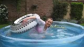 Wetmar in white and pink in the pool - wetlook girl