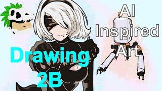 Drawing 2B from Nier: Automata | AI Inspired Art