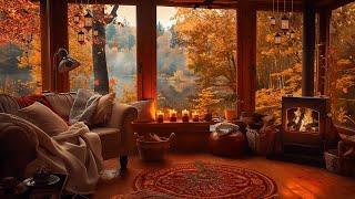 Autumn Cabin - Soft Piano Music and Warm Fireplace Sounds for Relaxation