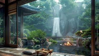 Meditation Zen Garden Ambience - Fire, Waterfall Sound, Birdsong, Nature Sound to Healing, Relaxing