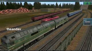 Тепловоз 2ТЭ121-021 с Загорной до Мостов с песком. Мультиплеер Trainz 2012.