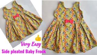 Side pleated baby frock cutting and stitching | Baby Frock cutting and stitching