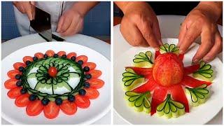 Beautiful cutting of vegetables. Salad decoration.