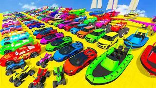GTA V SPIDER-MAN 2️ New Crazy Car Racing Challenge Friends With Super Car Motorcycle Plane and Boat