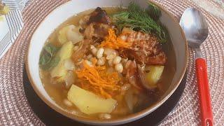 Суп   с фасолью и беконом. #Мои 230 Супов. Суп из готовых продуктов/Soupe   des haricots blancs.