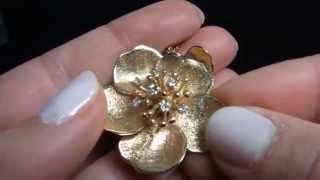 sohojewelers.com Amazing Diamonds 14k Yellow Gold Pendant Necklace Brooch Cherry Blossom Vintage