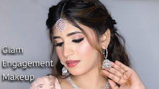 Glam Engagement Makeup | Glowy & dewy makeup | nude pink makeup | different engagement look