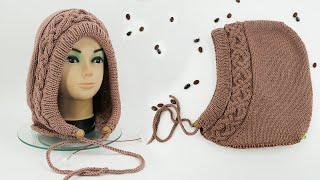 How to knit a HOOD  for ragged shoulder products, knitting, instruction in subtitles