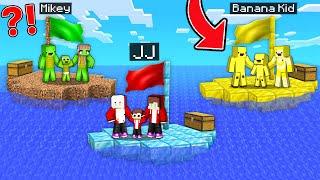 JJ Family vs Mikey Family vs Banana Kid Family RAFT SURVIVAL in Minecraft! - Parody Story(Maizen TV)