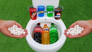 Mentos VS Popular Sodas !! Big Coca Cola, Fanta, Sprite, Pepsi, Mtn Dew and Mentos in the toilet