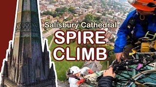 Changing a light bulb at the top of Salisbury Cathedral's Spire