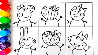 How to draw Peppa Pig and her friends for  toddlers- Easy Glitter Painting