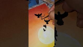 learn to make flying bird silhouette #shorts #viralvideo #watercolor #art #painting #sunset #birds