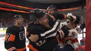 Nic Deslauriers And Sam Bennett Go At It In Front Of Panthers Bench