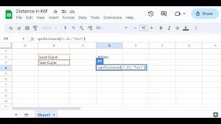 Get Distance in KM between 2 Locations in Google Sheet using Google Apps Script