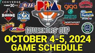 PBA Game Schedule Today | October 4-5, 2024 | PBA Governors' Cup Schedule Update