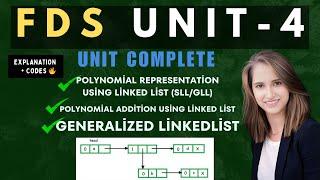 FDS Unit 4 Linked List | Polynomial Representation + Addition | Complete Generalized Linked List |