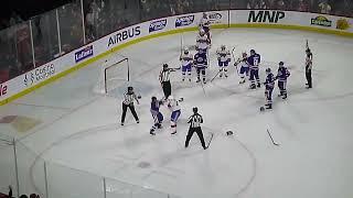 Laval Rocket's Jared Davidson & Rochester Americans' Tyson Kozak get into a fight; Dobeš great save