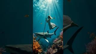 Girl Walking a Shark on the Ocean Floor | Surreal Ocean Short | #Shorts