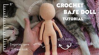 How to Crochet: 8 inches Amigurumi Base doll tutorial / with knees / No sew