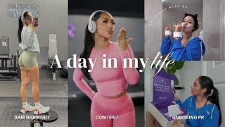 DAY IN THE LIFE VLOG | 5am home gym workout, grwm, unboxing pr, content creator