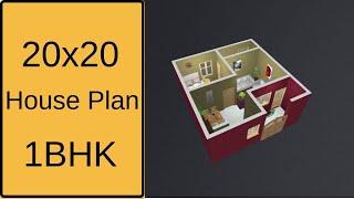 20x20 House Design 1BHK || 1BHK Ghar Ka Naksha || 20x20 House Plan || 3D Small Home Design