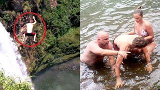 Idiot needed rescuing after 200-feet jump from waterfall; Stupid carnival game fail - Compilation