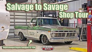 Salvage to Savage Shop Tour & First look at their Supercharged Coyote Swapped 73' F100 | Ford Era