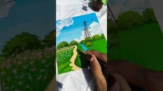 Nature Painting ️ on Canvas. #paintingtutorial #shorts #acrylicpainting #canvaspainting #nature