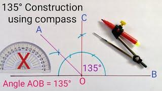 How to construct 135 degree angle with compass | 135 degree angle with compass